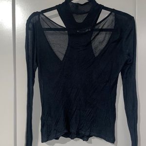 ZARA BLACK SHEER RIBBED KNIT LONG SLEEVE SHIRT